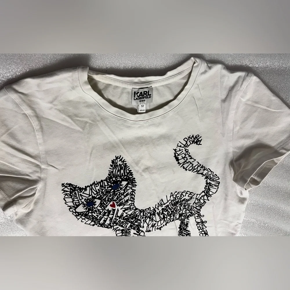 😼 Karl Lagerfeld Kids Choupette Cat Text Art Tee 12Y